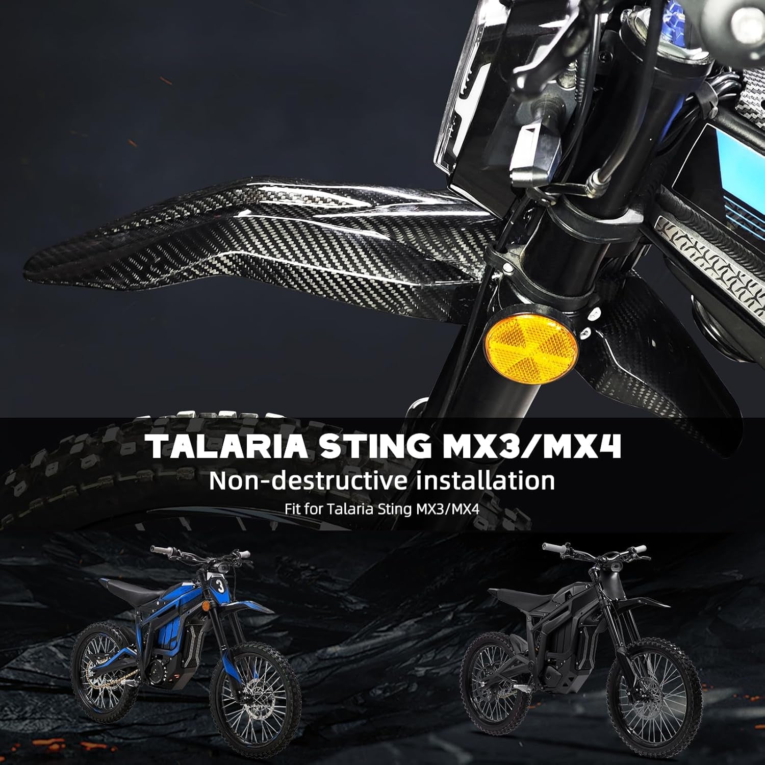 Real Carbon Fiber Front Fender for Talaria - Carbon Fiber Mud Guard Protector Plastics Mudguard Taparia Parts for Talaria Sting MX3 MX4 MX5 Electric Dirt Bike